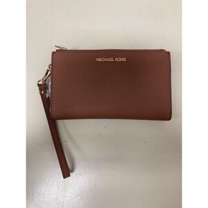Michael Kors Double‎ Zip Wristlet Brown Leather 35F8GTVW0L Luggage NWT $258 FS